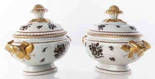 Mottahedeh Porcelain Covered Tureens, Pair