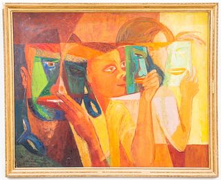 Steve Raffo Cubist Oil on Board, 1947