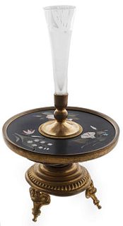 Pietra Dura Inlaid & Brass Mounted Candle Holder