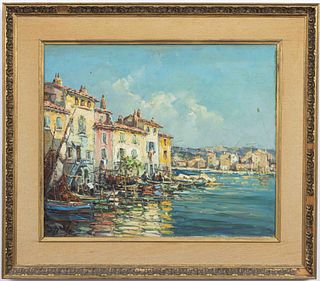 M. Bazle Signed French Riviera Scene Oil on Canvas
