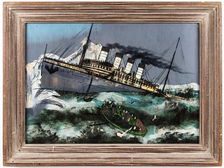 Reverse Glass Folk Art Painting of the Titanic