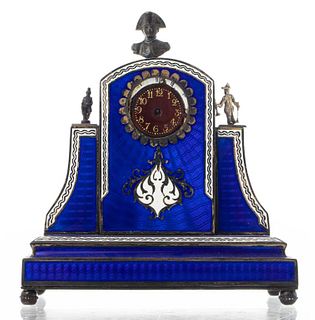 Napoleon Silver And Guilloché Enamel Clock