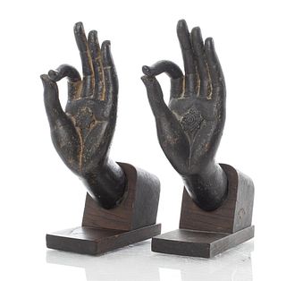 Thai "Hands of Buddha" Bronze Sculptures, Pair
