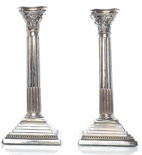 English Judaica Sterling Silver Candlesticks, Pr