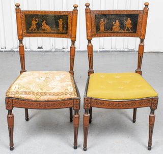 Regency Mythological Painted Side Chairs, Pair