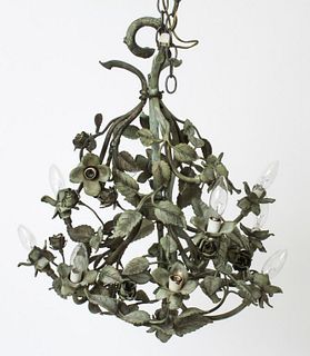Twelve-Light Patinated Bronze Foliate Chandelier