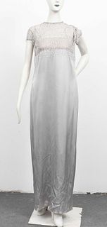 Jackie Rogers Grey Beaded Silk Evening Gown