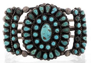 Zuni Silver Turquoise Cuff Bangle Bracelet
