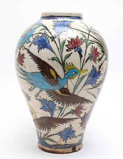 Persian Iznik Islamic Pottery Vase w Birds