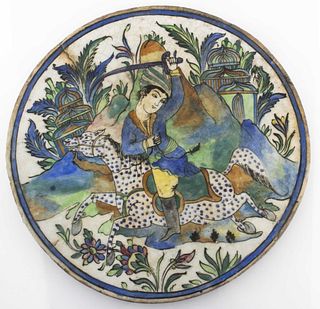 Persian Iznik Large Figural Pottery Tile or Plaque