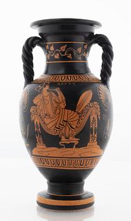 Greek Hand-Painted Pottery Amphora Vessel