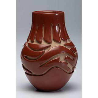 Teresita Naranjo
(Santa Clara, 1919-1999)
Carved Redware Jar, with Avanyu