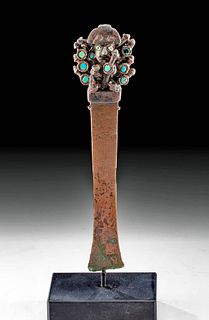 Moche Copper Tumi of a Lord w/ Turquoise Inlays