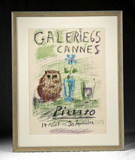 Framed Picasso "Gallerie 65 Cannes" Lithograph - 1956