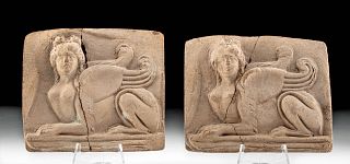 Greek Hellenistic Terracotta Plaques w/ Sphinx (pr)