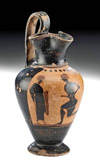 Greek Attic Black-Figure Trefoil Oinochoe w/ Athlete