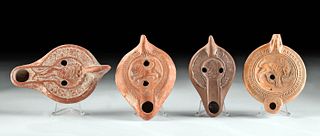 Four Roman North African Terracotta Oil Lamp with Lions