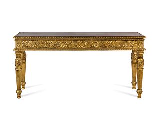 An Italian Rococo Style Giltwood Console Table