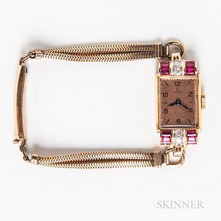 Omega 18kt Gold, Ruby, and Diamond Lady's Wristwatch