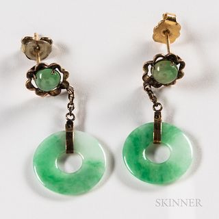 Pair of 10kt Gold and Jade Earrings