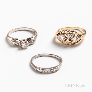 Three 14kt Gold and Diamond Rings