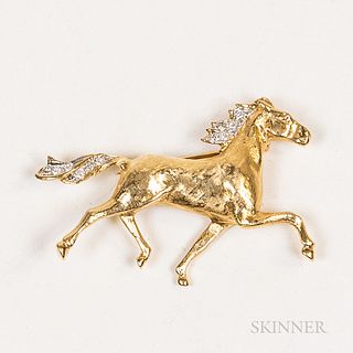 14kt Gold and Diamond Horse Brooch