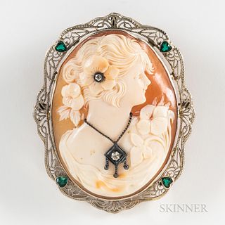 14kt White Gold and Shell Habille Cameo Brooch