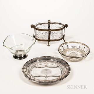 Four Pieces of Metal-mounted Glass Tableware