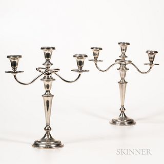 Pair of Sterling Silver Weighted Three-light Convertible Candelabra