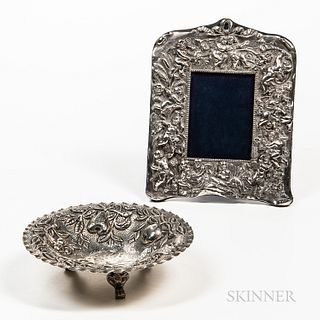 Bolivian Silver-plated Repousse Bowl and a Silver Frame