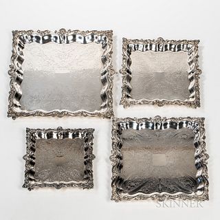 Four Silver-plated Graduated Square Trays
