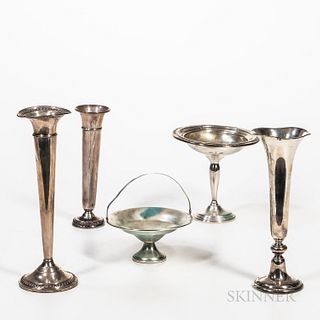 Five Sterling Silver Weighted Vases and Compotes