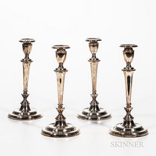 Four English Silver-plated Candlesticks