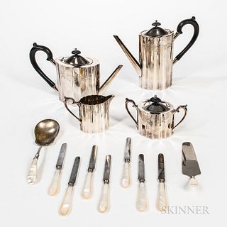 Lunt Four-piece Silver-plated Coffee Service and Mother-of-pearl-handled Serving Pieces