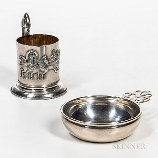 Russian .84 Silver Glass Holder and a John Edwards Reproduction Sterling Silver Porringer
