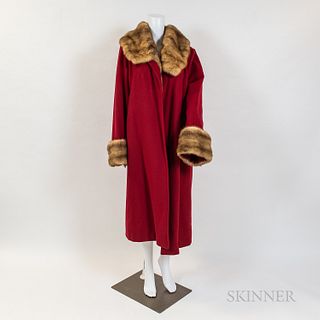 Full-length Red Cashmere Coat with Pale Mink Lining