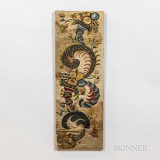 Florentine Silk and Metal-thread Embroidery on Silk Panel, mounted, 2 ft. 4 in. x 10 in.