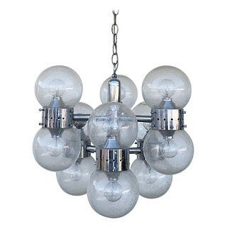 12 globe chandelier in Chrome & Glass after Lightolier