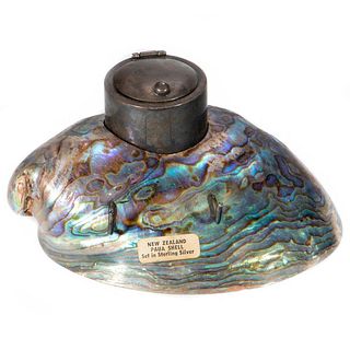 An Art Nouveau Sterling and Shell Inkwell