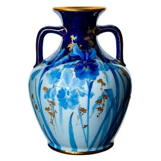 Doulton Burslem Double Handled Blue Floral Vase