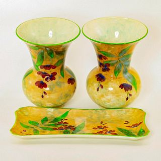 Royal Doulton Pair of Wisteria Seriesware Vases with Tray