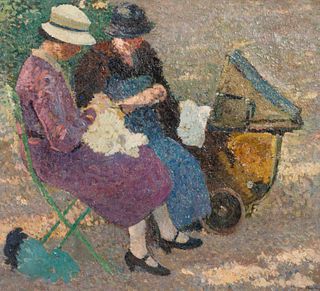 Henri Jean Guillaume Martin
(French, 1860-1943)
Deux femmes assises aupres d'une voiture d'enfant