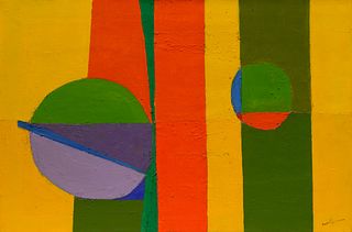 Beatrice Mandelman(American, 1912-1998)Stripes (Green Spot), c. 1960s