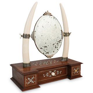 Victorian Inlaid Wood w/ Bone Dressing Mirror