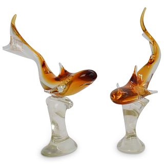 Pair Of "Signoretto" Glass Sharks