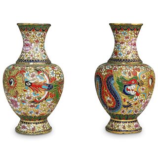 (2 Pc) Pair of Chinese Cloisonne Vases