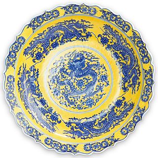 Chinese Blue & Yellow Porcelain Charger