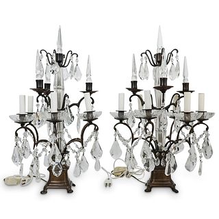 Pair Of Crystal Chandelier Table Lamps