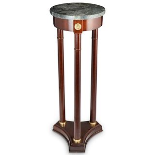 Mahogany Neoclassical Marble Top Pedestal End Table
