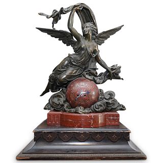 French L.F. Marble & Bronze Mantle Clock